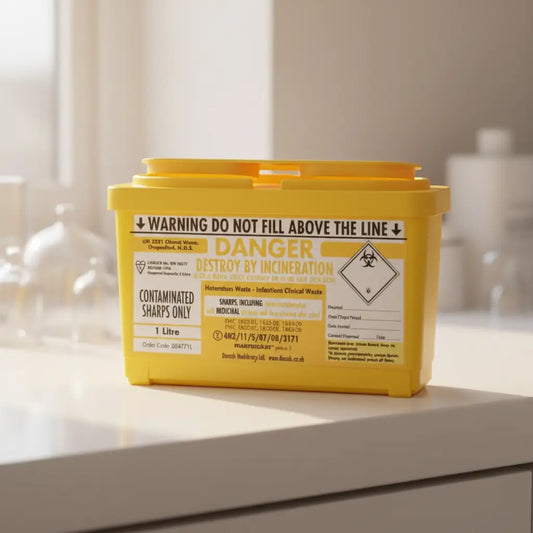 Yellow Sharps Bin - Clinic Counter