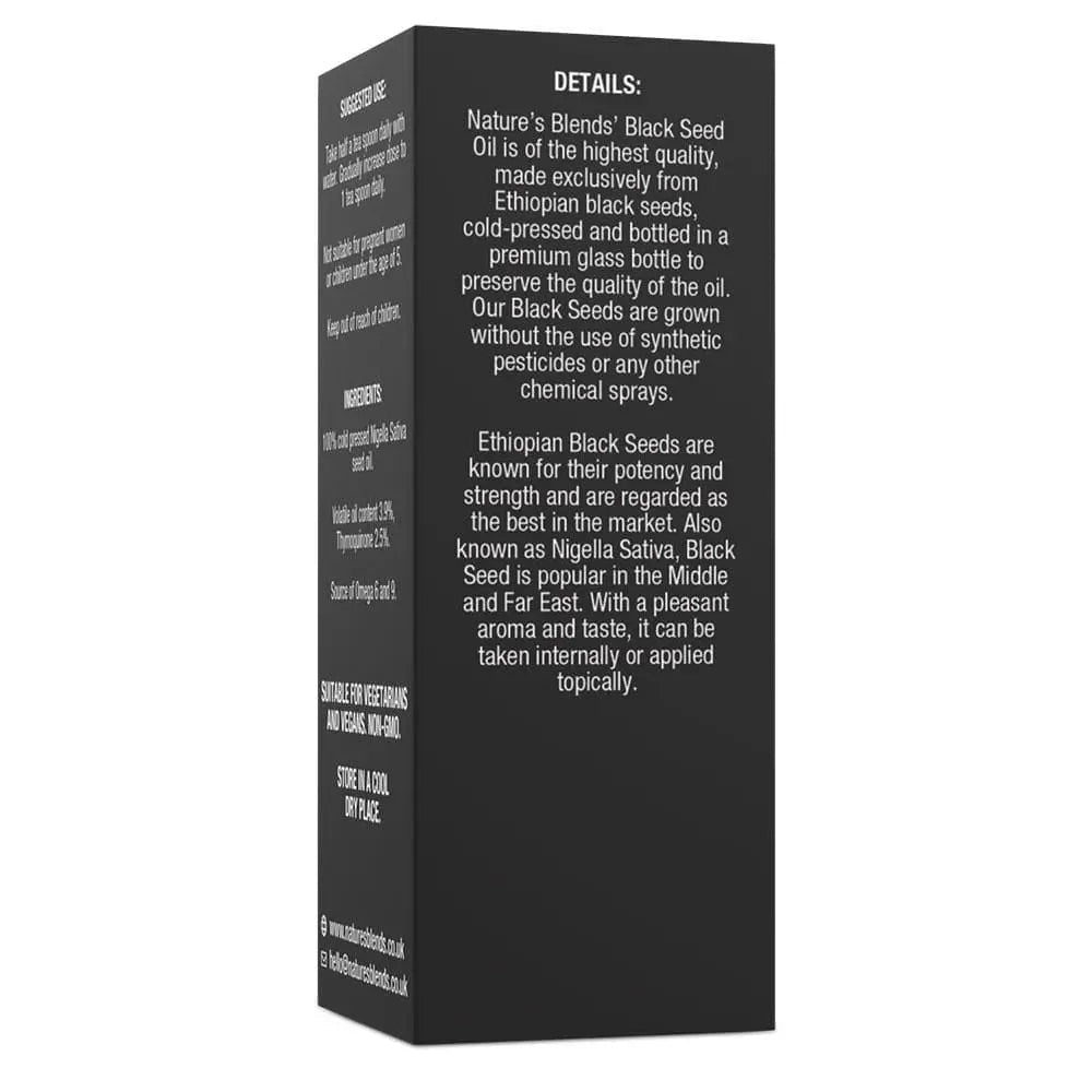 Black Seed Oil, Ethiopian, Raw Virgin Cold Pressed nigella sativa Oil (100ml) - Nature's Blends