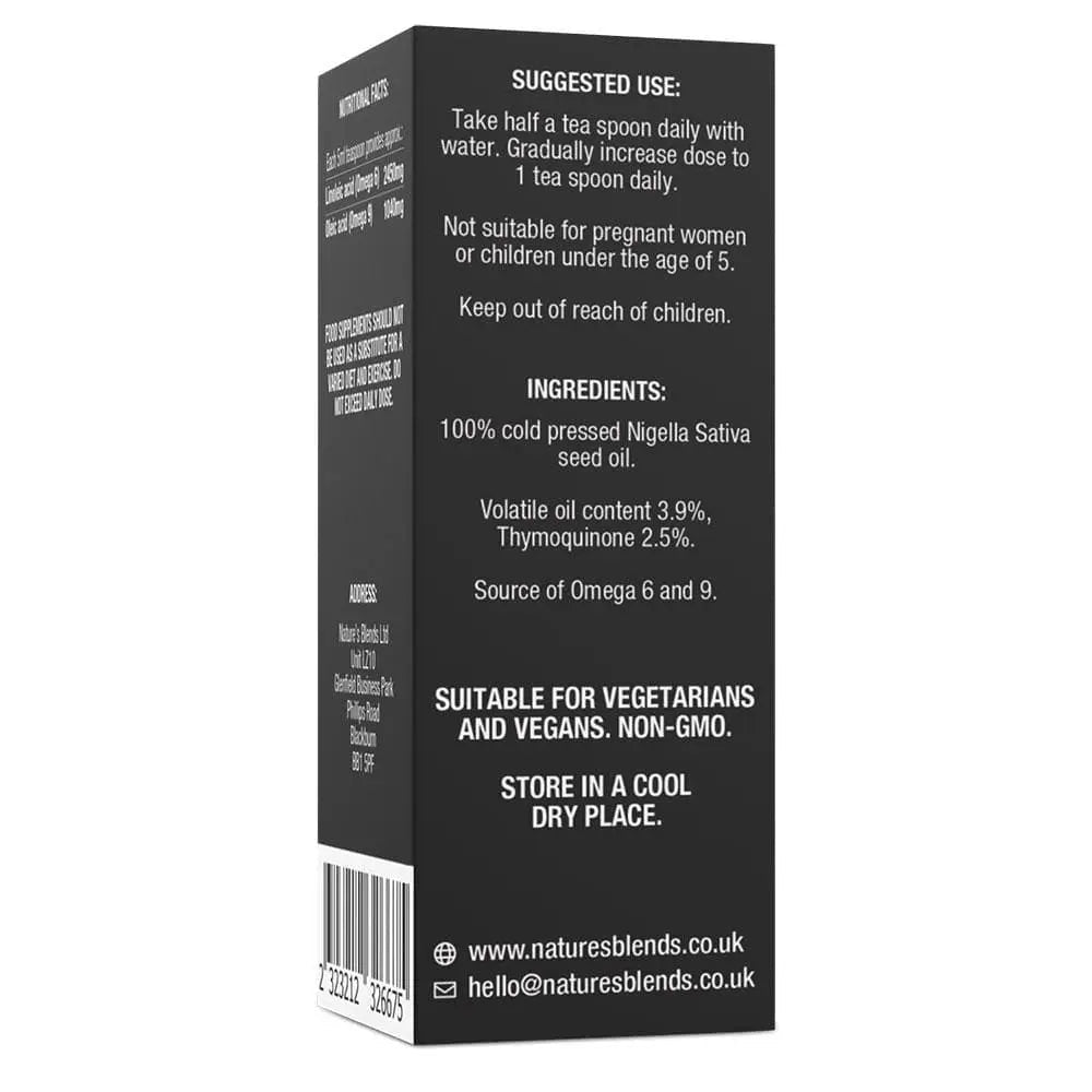 Black Seed Oil, Ethiopian, Raw Virgin Cold Pressed nigella sativa Oil (100ml) - Nature's Blends